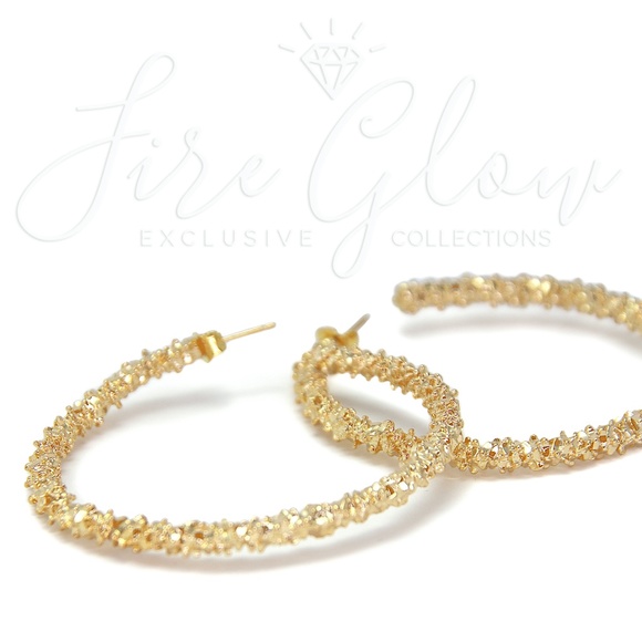 Gold Tone Metallic Textured Hoop Earrings - Picture 5 of 11